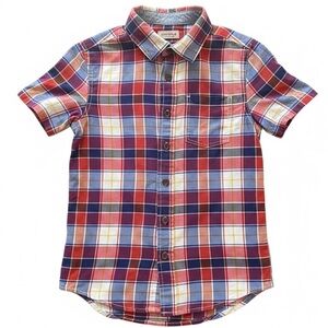 Cat & Jack Red, Blue & White Plaid Short-Sleeve Button-Down Shirt